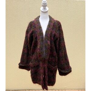 Escada by Margaretha Ley plaid mohair burgundy cardigan coat jacket